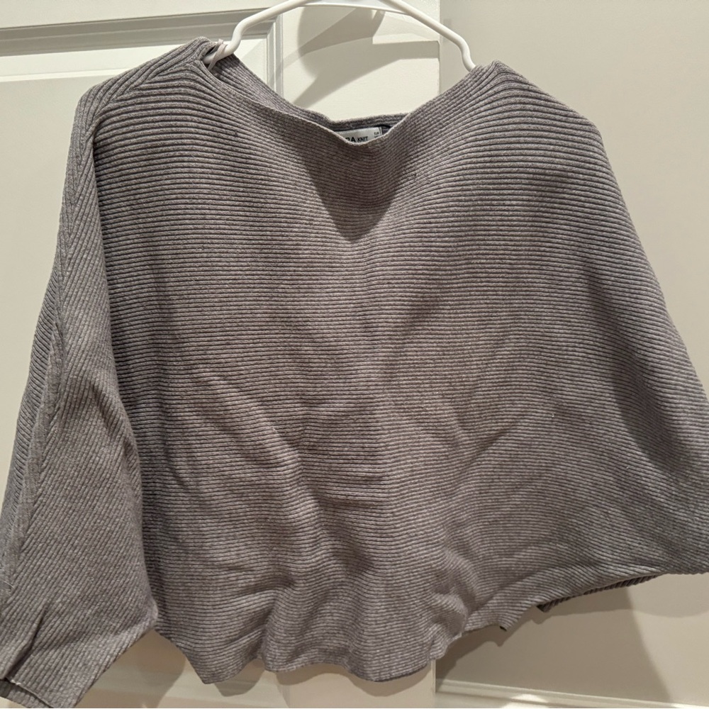 Gray Ribbed Poncho Sweater